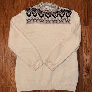 Coldwater Creek White Fair Isle Funnel Neck Wool Blend Women’s Sweater Large
